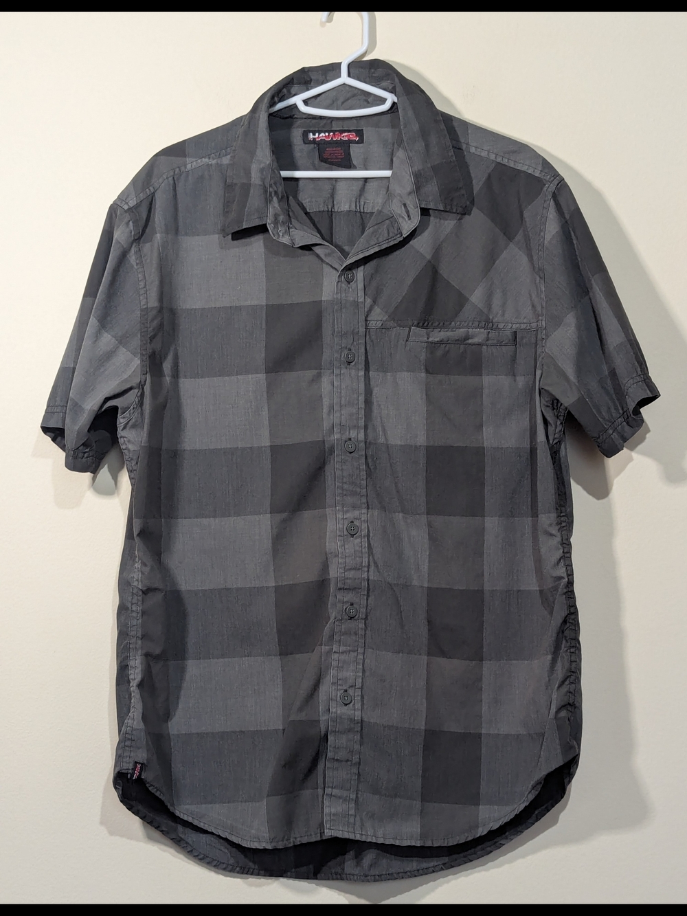 Hawke & Co Plaid Button Up Shirt Mens XL Gray Short Sleeve Casual Check